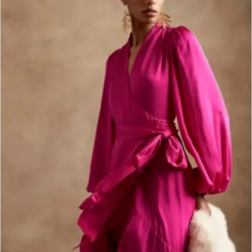 Banana Republic Pink Satin Ruffle Wrap Maxi Dress - Picture 1 of 8